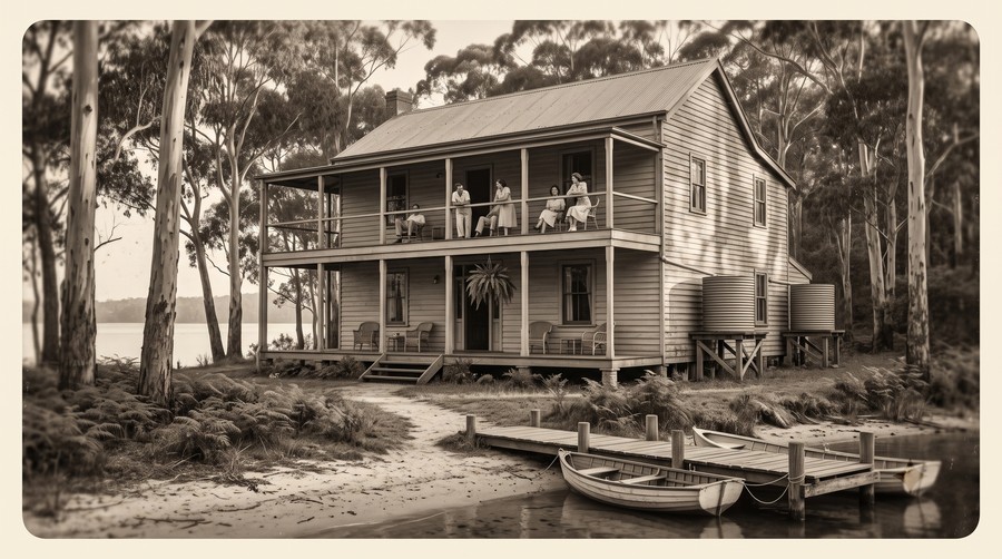 A guest house above the water at Sussex Inlet, 1946