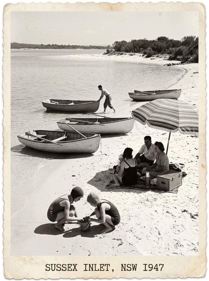 The summer season on the foreshore at Sussex Inlet, 1947
